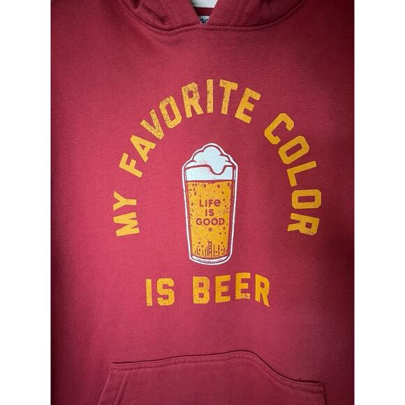 Life Is Good Men’s‎ Medium Red Sweatshirt Hoodie Beer Is Good, Front Pocket - Picture 3 of 6